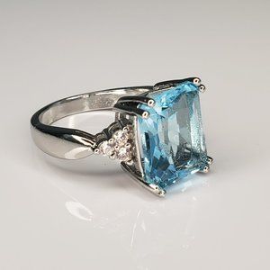 New 925 Sterling Silver Large Aquamarine Ring